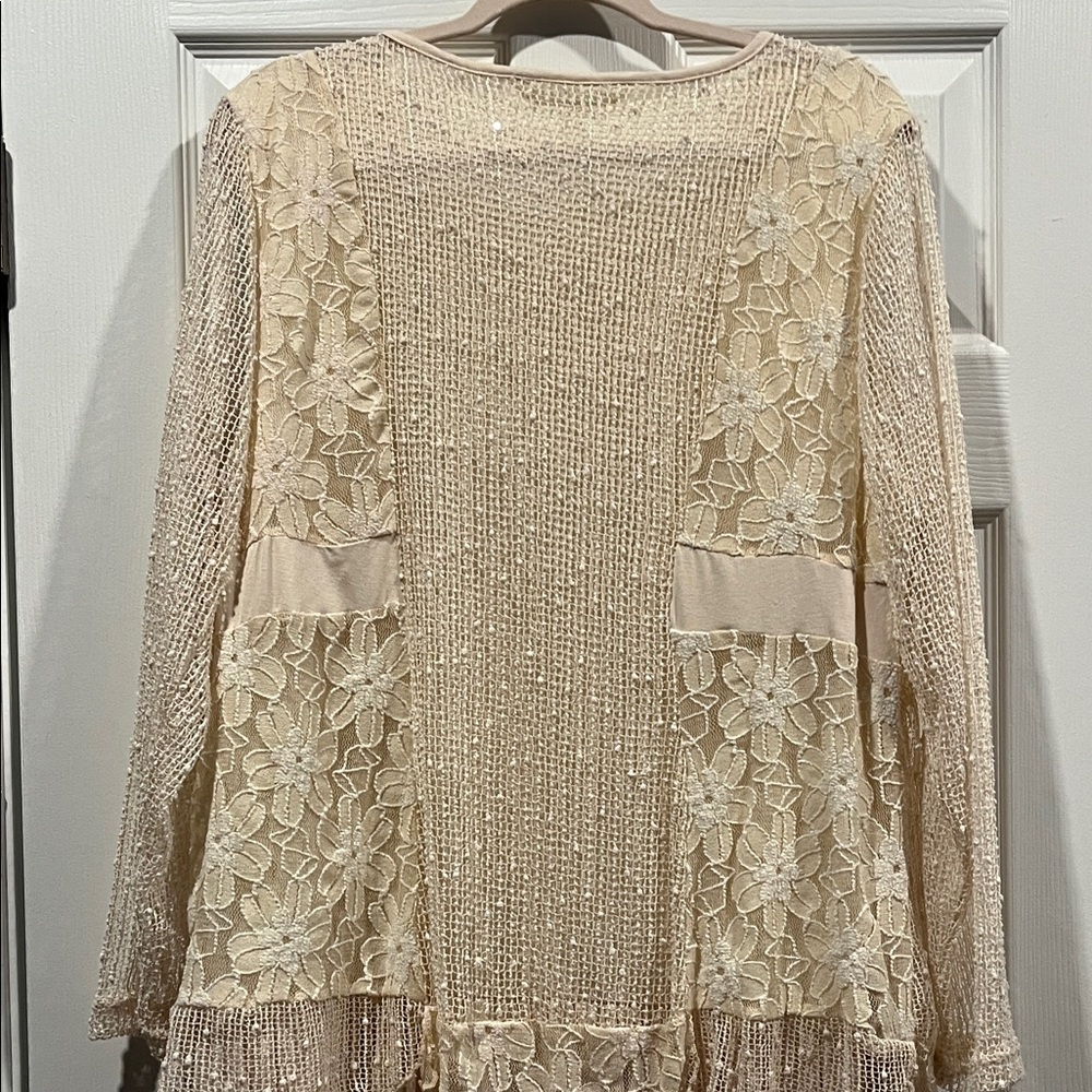 Tantrums Women’s Beige Y2K cottagecore bohemian Floral Lace Top Size XL. - Picture 9 of 16